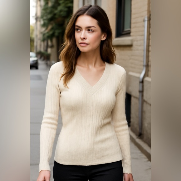 The Row Sweaters - The Row Cashmere Blend Ribbed V-neck Sweater